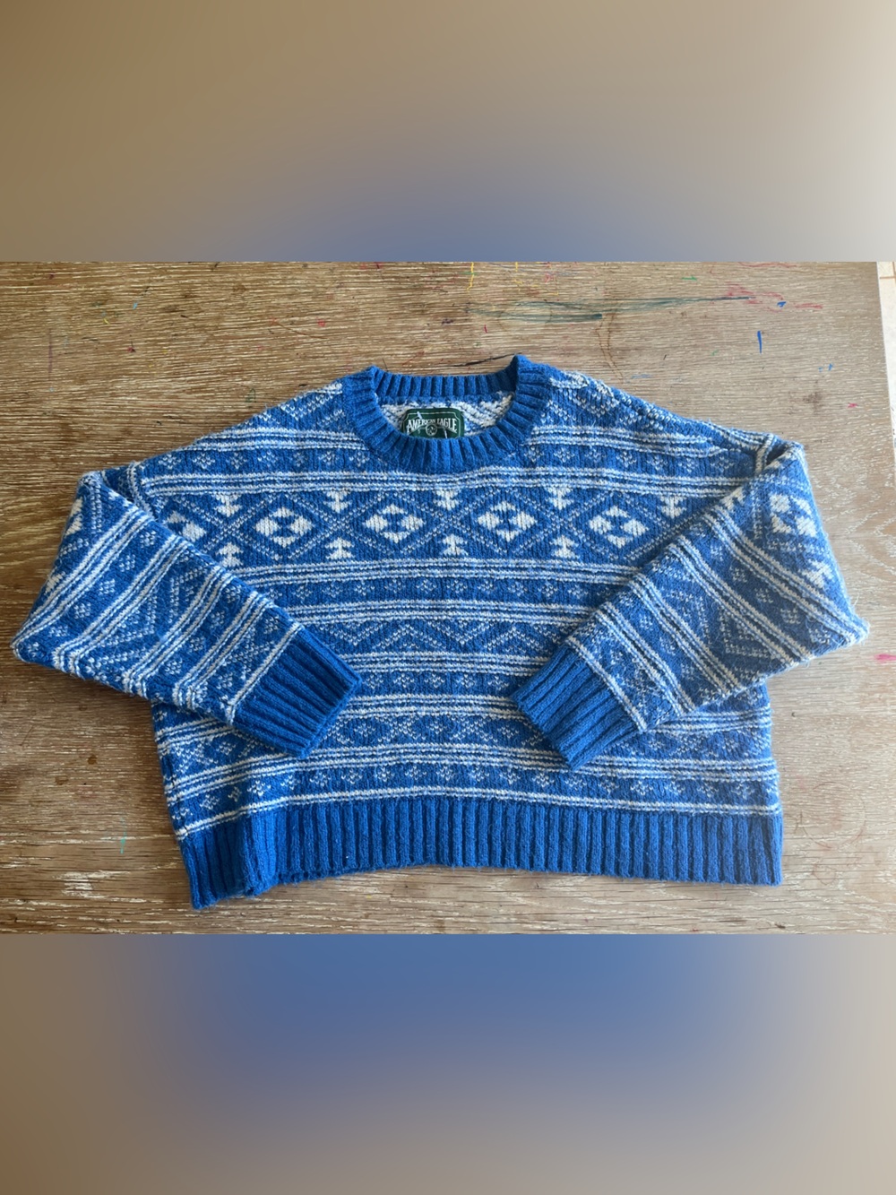 AE Classic Blue Patterned Crewneck Sweater